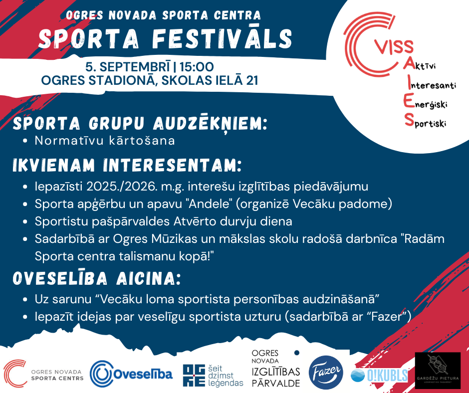 Ogres novada sporta centra SPORTA FESTIVĀLS "VISS SAIES" - 5.septembrī